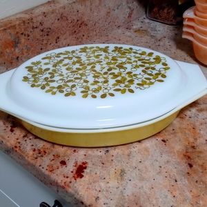 Vintage pyrex olive glass dish
